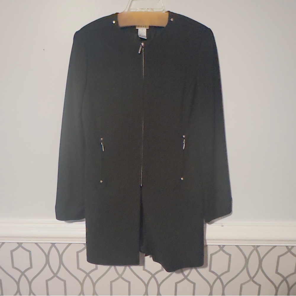 Chic Black Women's Trench Coat by Betu, Zip Closure and pockets,